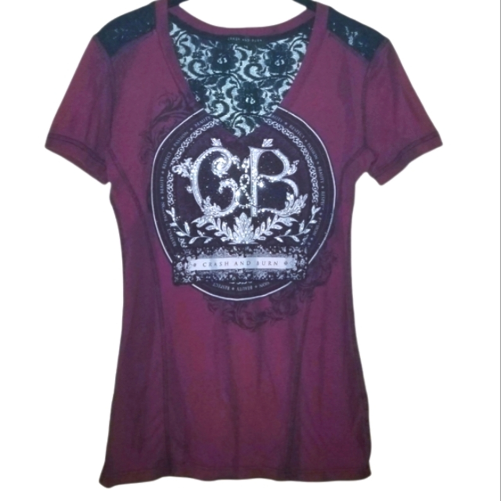 Women's Crash & Burn short sleeve top with bling Size M